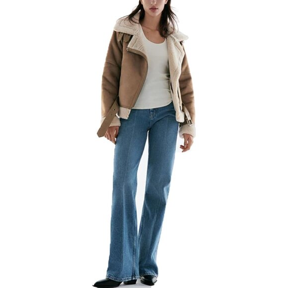 ⚡Women's Brown Faux Shearing Moto Jacket Thick Lined Parka Leather Jacket - Picture 4 of 6